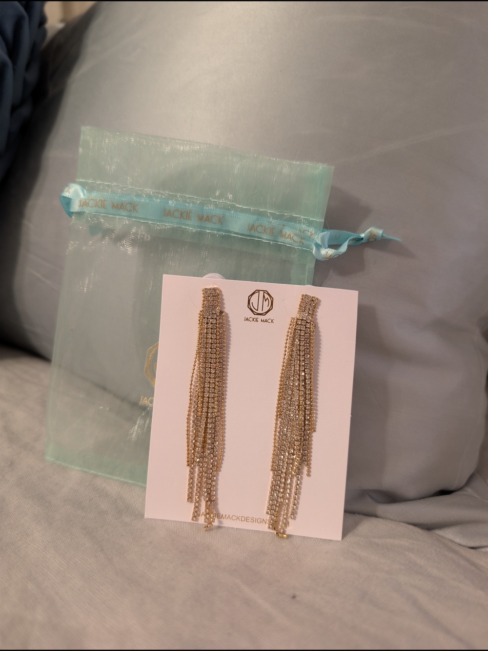 NWT Jackie Mack Designs Adhara Gold Rhinestone Fringe Statement Earrings